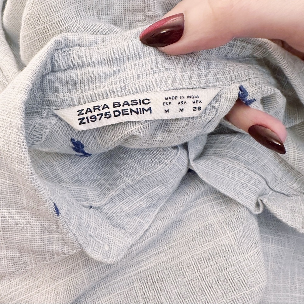 Zara Basic Button Down Cactus Embroidered Long Sl… - image 6